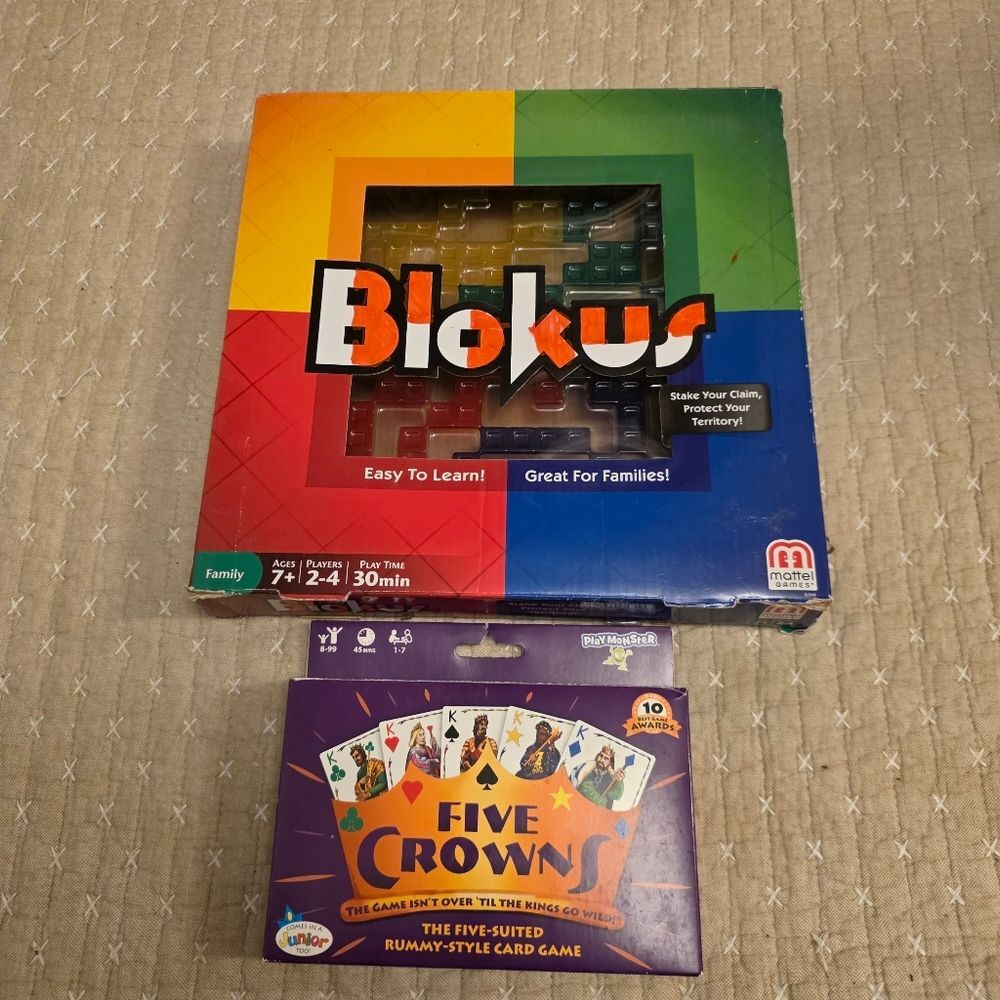 Five Crowns 5 Suited Rummy Style Card Game + Blokus - READ!!!